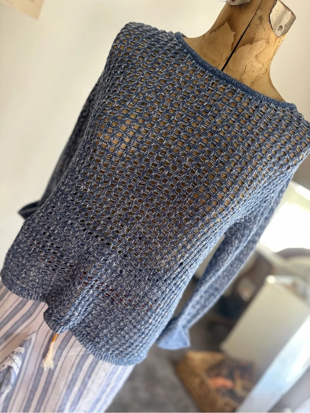 J. Jill Open-Knit Linen Blend Scoop-Neck Sweater